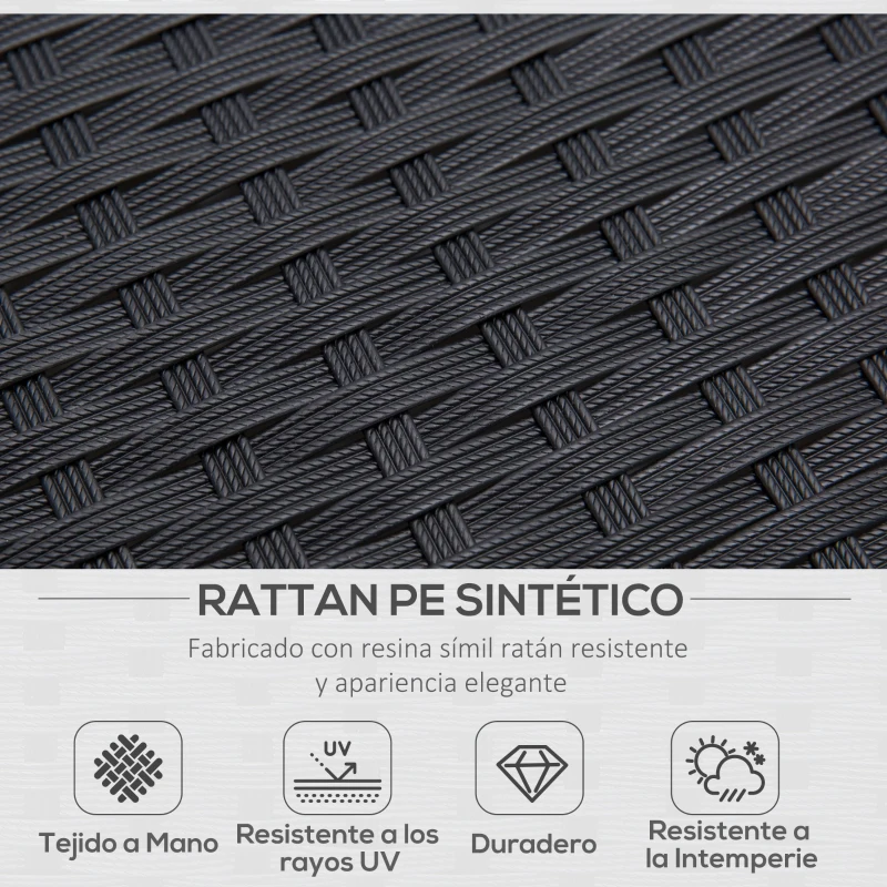 Outsunny Conjunto de Jardín de Ratán Sintético con Sofá Doble 2 Sillones y Mesita de Centro con Encimera de Cristal