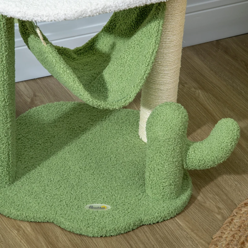 PawHut Árbol Rascador para Gatos con Forma de Cactus con Hamaca Plataforma Postes de Sisal y Bola 45x45x90 cm Verde
