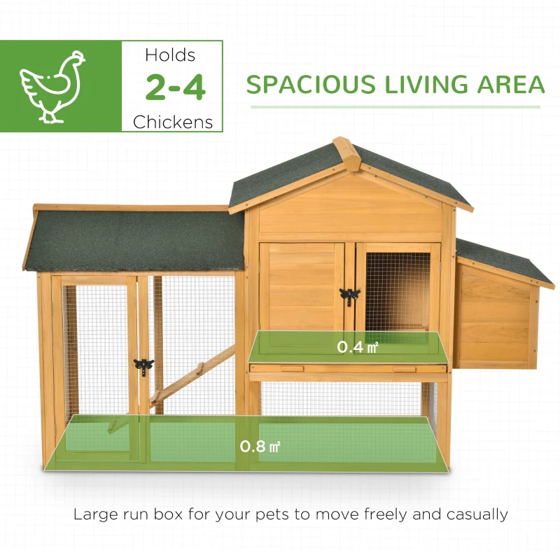 PawHut Chicken Coop with Run Small Animal Hen House Outdoor Poultry Coops Cages Nesting Box Slide-out Tray Asphalt Roof Lockable Door 168 x 75 x 103cm