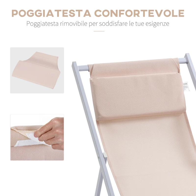 Outsunny Set 2 Sedie Sdraio da Esterni, Lettini da Giardino Pieghevoli e Reclinabili, in Alluminio, 96.5x58x91.5 cm, Beige