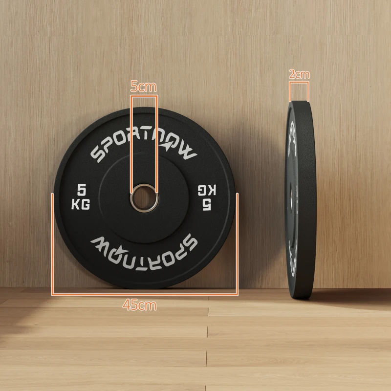 SPORTNOW Set 2 Dischi Pesi da 5kg in Gomma con Foro da 2"/5 cm per Manubri e Bilancieri, Nero