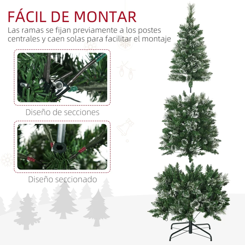 HOMCOM Árbol de Navidad Artificial 180 cm con 240 Luces LED y 618 Ramas Árbol con Soporte de Acero Ø68x180 cm Verde