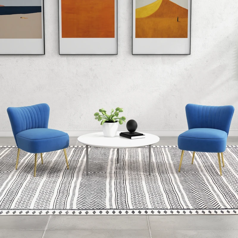 HOMCOM Set of 2 Accent Chairs, Upholstered Living Room Chairs with Gold Tone Steel Legs, Wingback Armless Chairs, Dark Blue