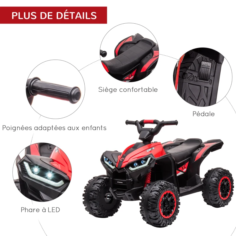 HOMCOM Quad électrique enfant de 3 à 5 ans 12 V 2 moteurs 2 vitesses 3-6 km/h phares LED klaxon rouge(m-7)