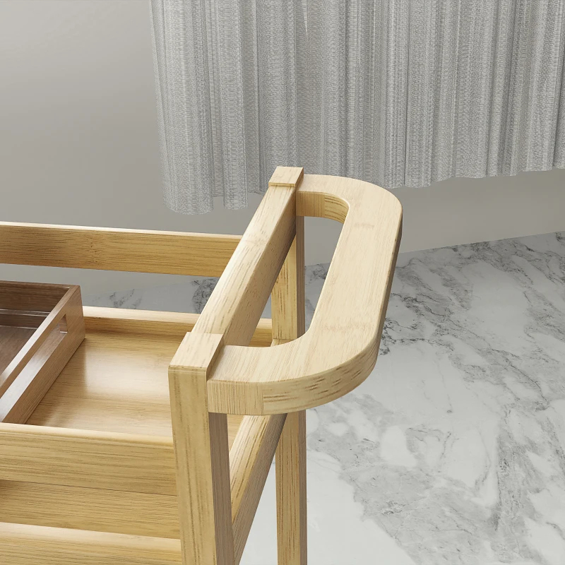 HOMCOM Estantería de Baño de Bambú de 3 Niveles Carrito Auxiliar de Almacenaje con Ruedas 55x20x75 cm Natural