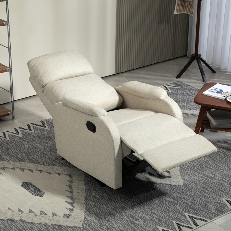 HOMCOM Poltrona Relax Reclinabile Manuale con Poggiapiedi in Tessuto e Imbottitura Spessa, Beige