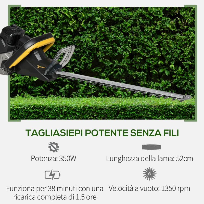 DURHAND Tagliasiepi Elettrico a Batteria con Impugnatura Ergonomica Regolabile 180° e Lama da 52cm