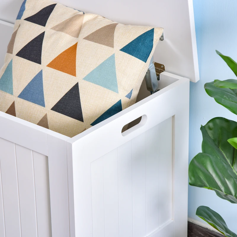 HOMCOM Sitzbank mit Stauraum im Landhausstil, inkl. Sicherheitsscharniere, Truhe, 81 cm x 40 cm x 46 cm, Weiß