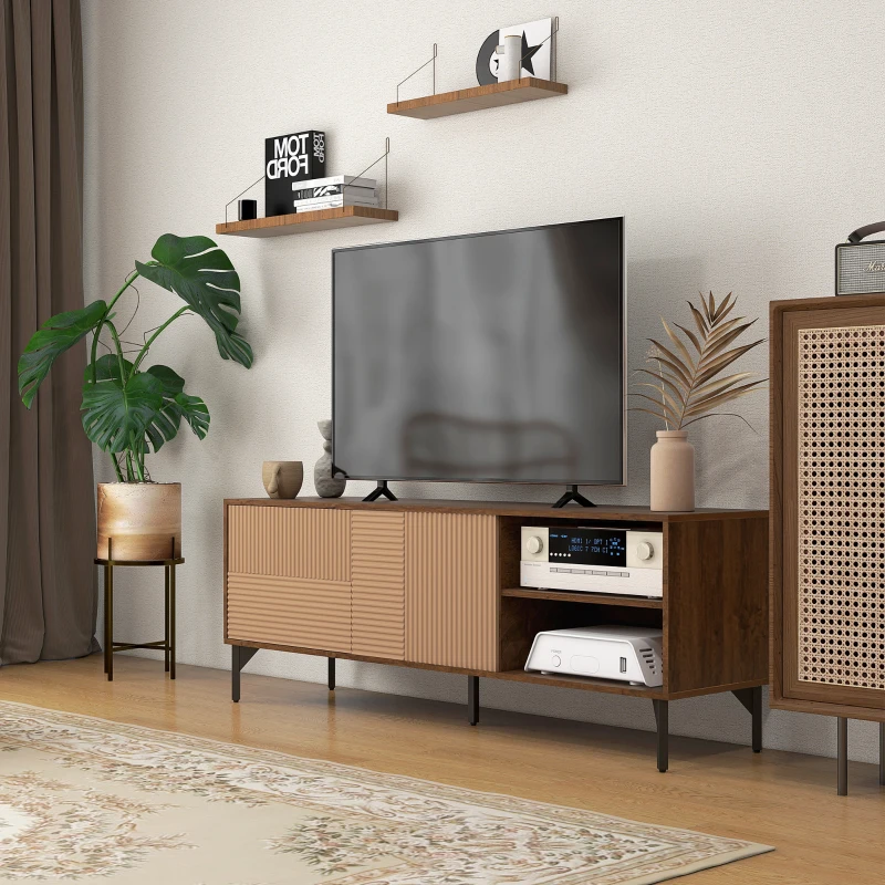 HOMCOM Mobile Porta TV fino 65" con 2 Armadietti e 2 Vani Aperti in Legno, 150x40x56cm, Marrone