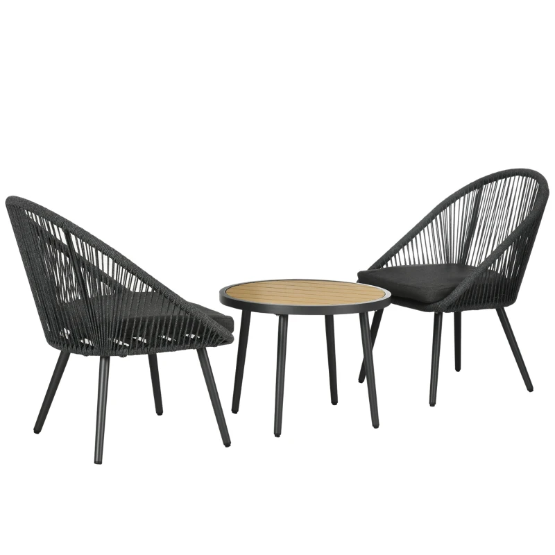 Outsunny 3-teiliges Bistro-Set aus PE-Rattan, wetterbeständig, 1 Tisch, 2 Stühle, 63 cm x 62 cm x 82 cm, Dunkelgrau