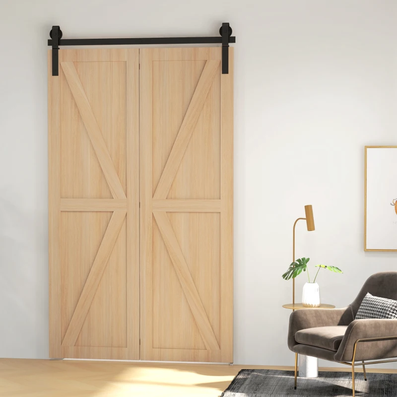 HOMCOM 4FT/122CM Herrajes para Puerta Corredera Plegable para 2 Puertas con Riel para Granero Negro(m-9)