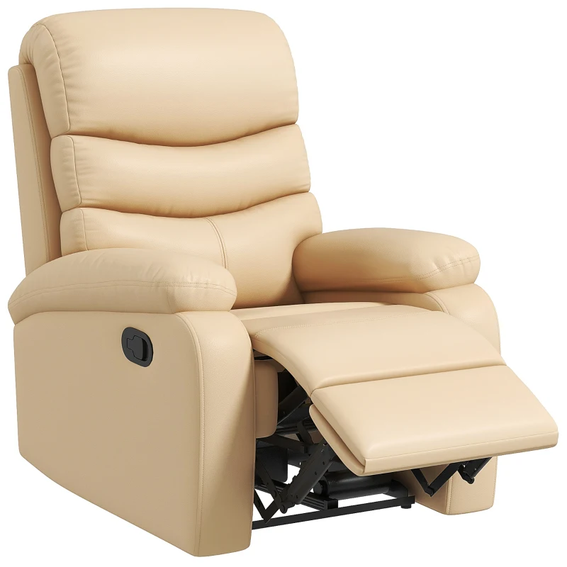 HOMCOM Poltrona Relax Reclinabile con Poggiapiedi in Finta Pelle e Imbottitura in Spugna, 78x90x105cm, Beige