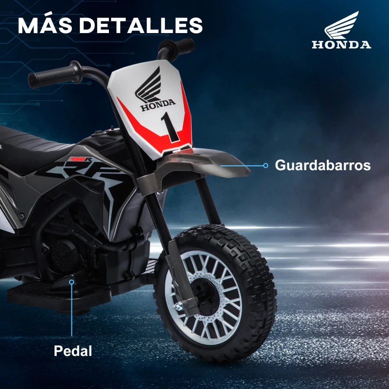 HOMCOM Moto Eléctrica Infantil con Licencia Honda CRF450RL con Velocidad 3 km/h Bocina Sonido de Arranque 71x40,5x43,5 cm Gris