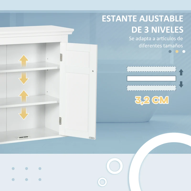 kleankin Mueble de Baño Colgar con Estantes Ajustables y Puertas con Cierre Magnético Armario de Pared 58x24x60 cm Blanco