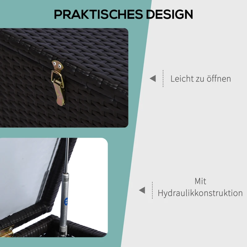 Outsunny Kissenbox Auflagenbox Gartenbox Polyrattan Garten Metall Braun L118 x B54 x H59cm