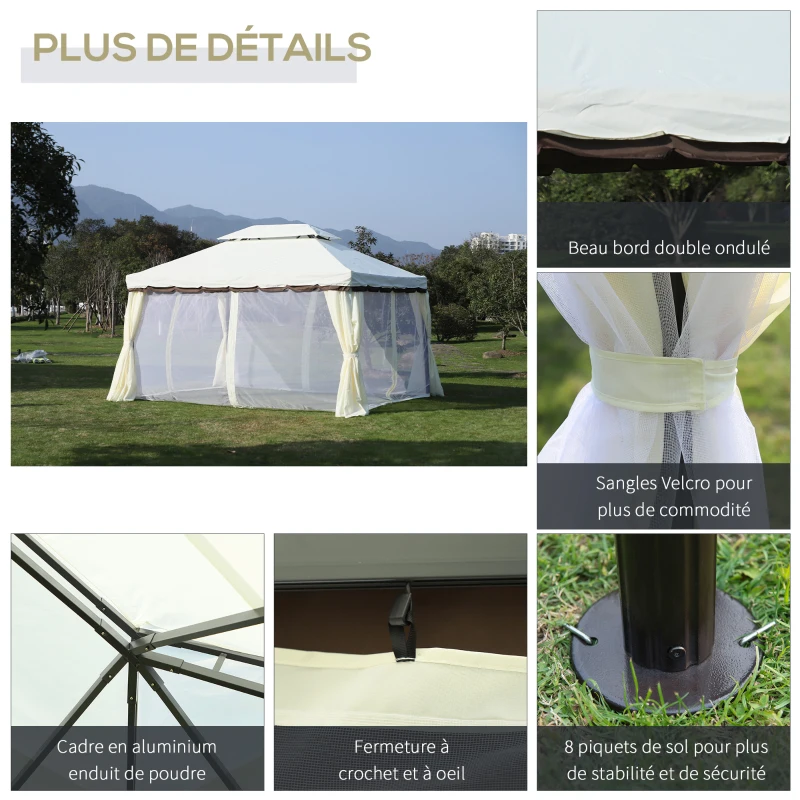 Outsunny Tonnelle de jardin extérieur 4 x 3 m barnum double toit tente de réception avec parois et moustiquaires blanc(m-6)