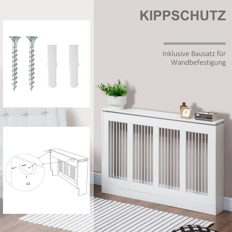 HOMCOM Heizkörperverkleidung Heizungsabdeckung Heizkörper Radiator Abdeckung 120 x 18 x 84 cm Heizkörper Abdeckung für Schlafzimmer Wohnzimmer Weiß