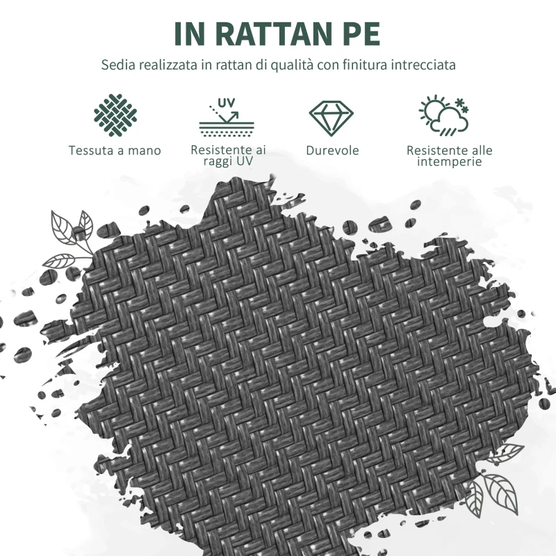 Outsunny Set 4 Sedie da Giardino Impilabili con Braccioli in Rattan PE e Acciaio, Grigio