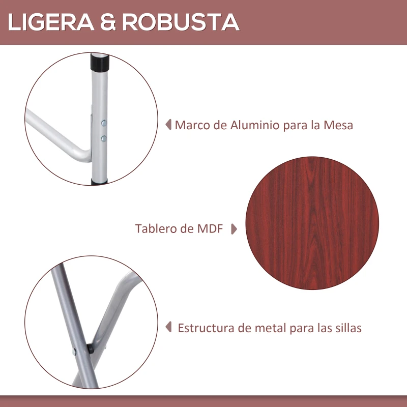 Outsunny Mesa Maleta de Aluminio 4 Taburete Plegable Portátil para Acampada Picnic Jardín Terraza Conjunto Muebles Exterior Altura Ajustable