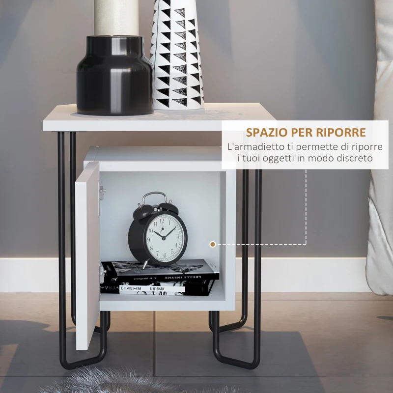 HOMCOM Comodino Moderno con Armadietto e Mensola in Legno e Gambe in Metallo, 40x40x45cm