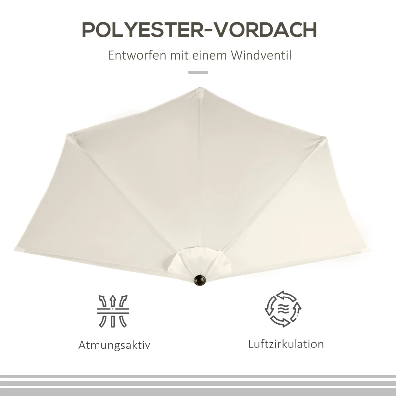 Outsunny Sonnenschirm Kurbelschirm Gartenschirm Schirm Marktschirm, Metall, halbrund, Cremeweiß+Schwarz