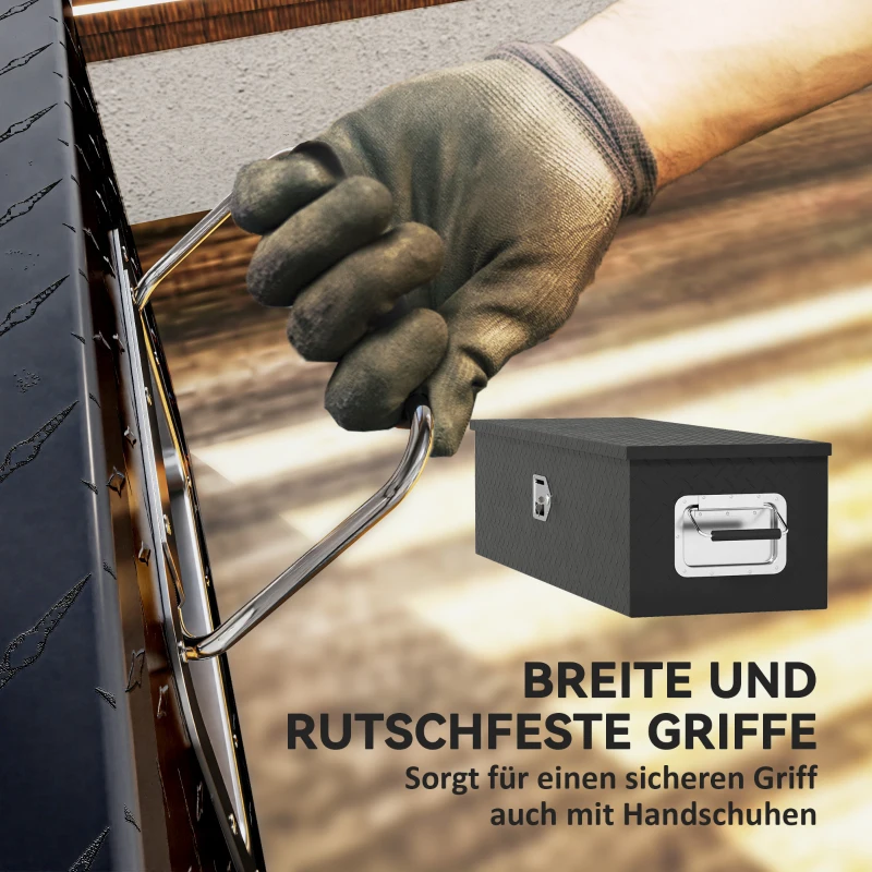 HOMCOM Stabile Aufbewahrungskiste aus Aluminium mit Seitengriffen, Schloss und Schlüsseln, Werkzeugkasten, 99 x 33 x 25,4 cm(m-8)