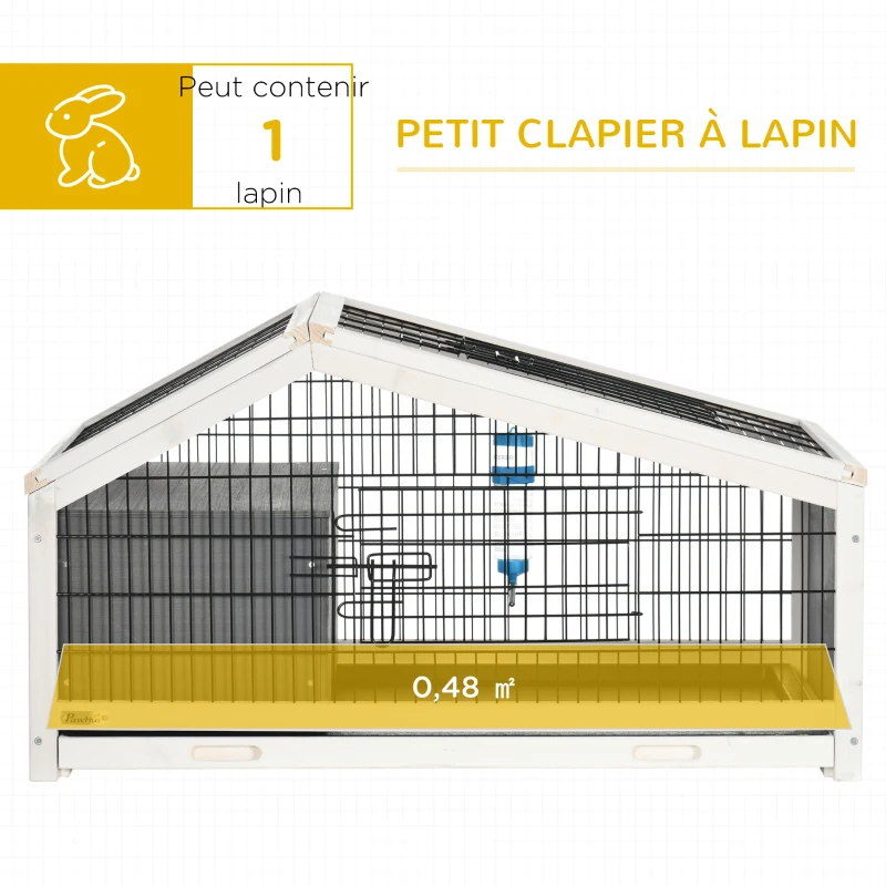 PawHut Clapier cage à lapin - niche, plateau déjection, porte et toit ouvrant verrouillables, abreuvoir - acier noir sapin