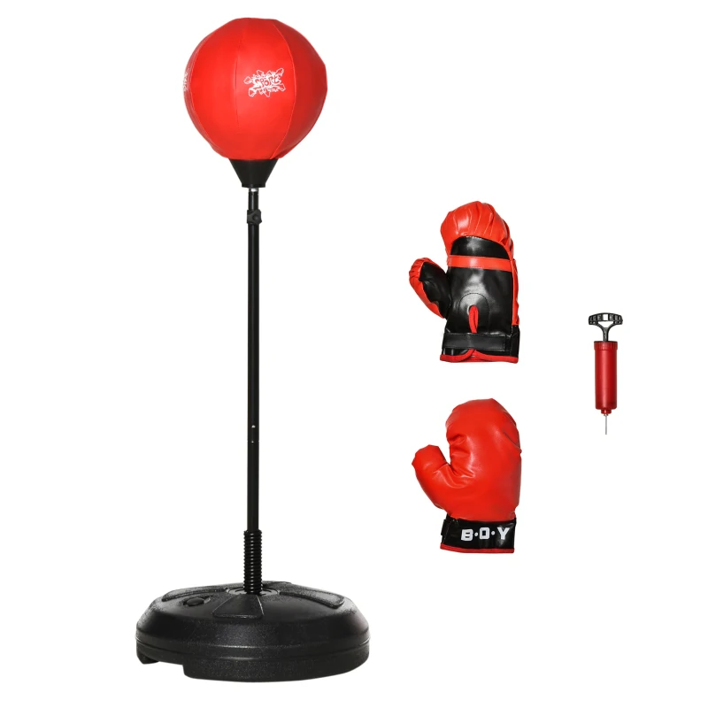 HOMCOM Kids Punching Bag with Stand, Free Standing Boxing Bag Set, Speed Bag with Speedball Adjustable Height from 122cm to 154cm for Ages 8-10 Years