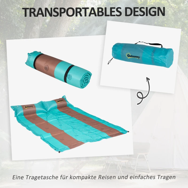 Outsunny Isomatte, für 2 Personen, selbstaufblasend, leicht, wasserabweisend, 192x135x3cm, Blau/Braun