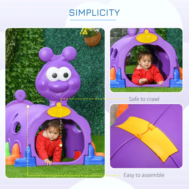Outsunny Kids Play Tunnel, Caterpillar Crawling Tunnel, for Ages 3-6 Years - Purple