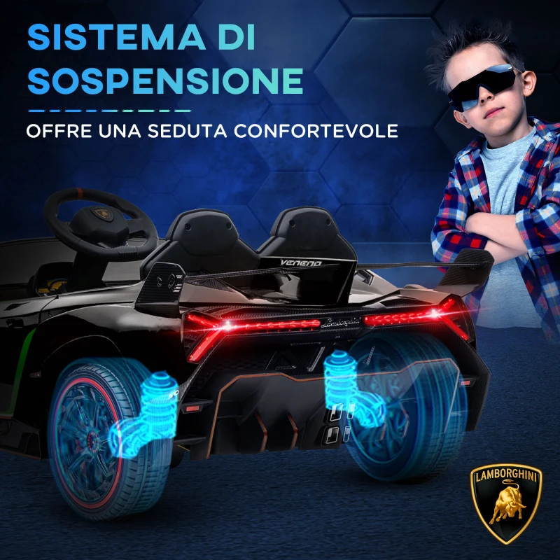 HOMCOM Macchina Elettrica per Bambini Lamborghini Veneno 12V con Telecomando, Età 3-6 Anni, Nero