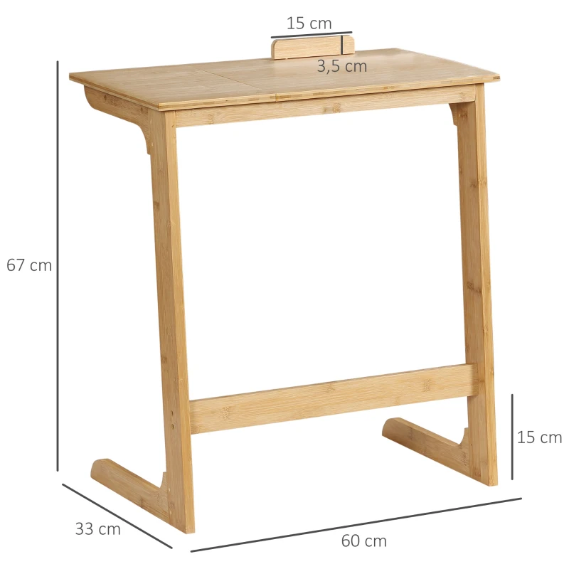 HOMCOM Mesa Auxiliar de Bambú en Forma de C con Encimera Abatible y Ángulo Ajustable 140-180° 60x33x67 cm Natural
