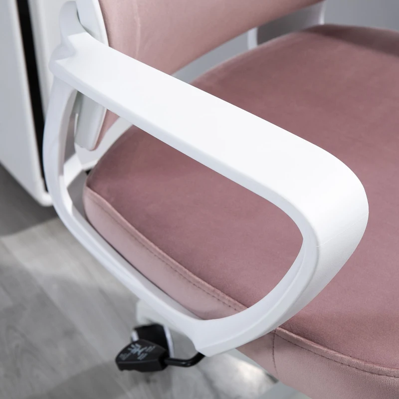 Vinsetto Bürostuhl mit Wippfunktion höhenverstellbarer Computerstuhl ergonomischer Drehstuhl mit Armlehne Kopfstütze Samtoptik 63 x 64 x 118-128 cm Rosa