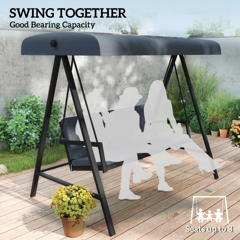 Outsunny Three-Seat Garden Swing Chair, with Adjustable Canopy - Dark Grey