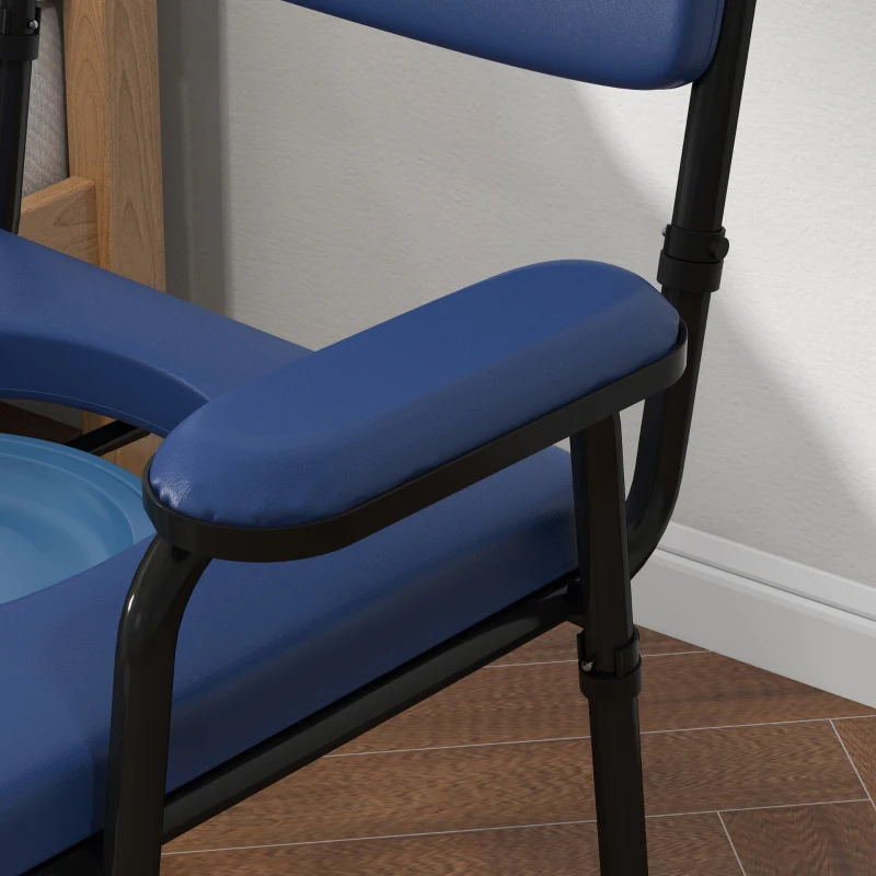 HOMCOM Chaise percée toilette multifonctions seau amovible hauteur réglable avec dossier siège et accoudoirs rembourrés bleu(m-9)