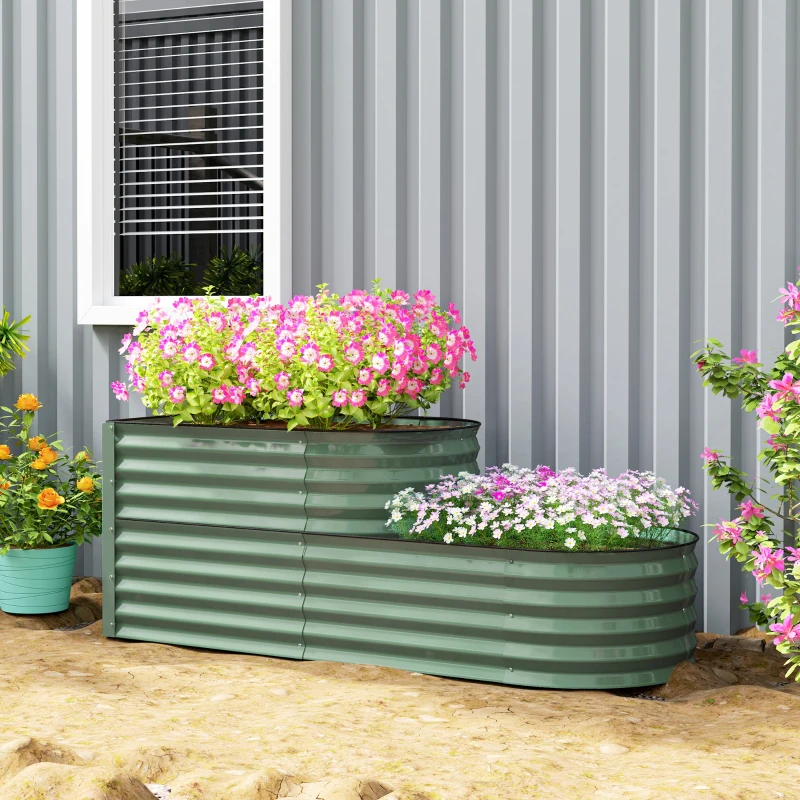 Outsunny Two-Tier Galvanised Steel Garden Planter - Light Green