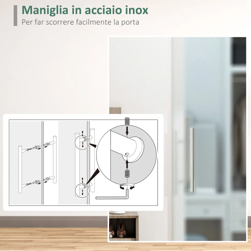 HOMCOM Porta Scorrevole Interna in Vetro Smerigliato con Binario B1 e Maniglia per Bagno Cucina Studio Vetro 205x 77,5x 0,8cm