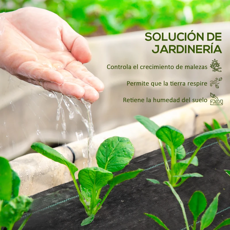 Outsunny Malla Geotextil 1x100 m Malla de Jardín contra Malas Hierbas 60 g/m² Rollo de Malla Antimaleza Negro