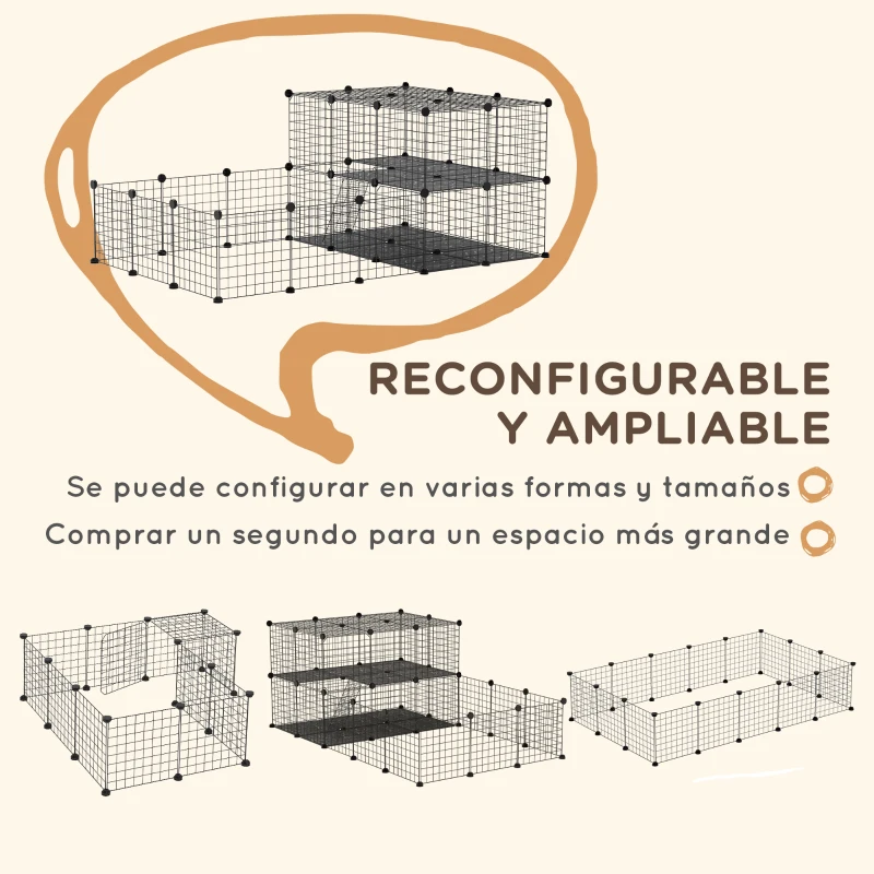 PawHut Recinto Modular para Roedores con Amplio Espacio Fácil Montaje y Estructura Resistente de Acero y Resina PP 175x105x70cm