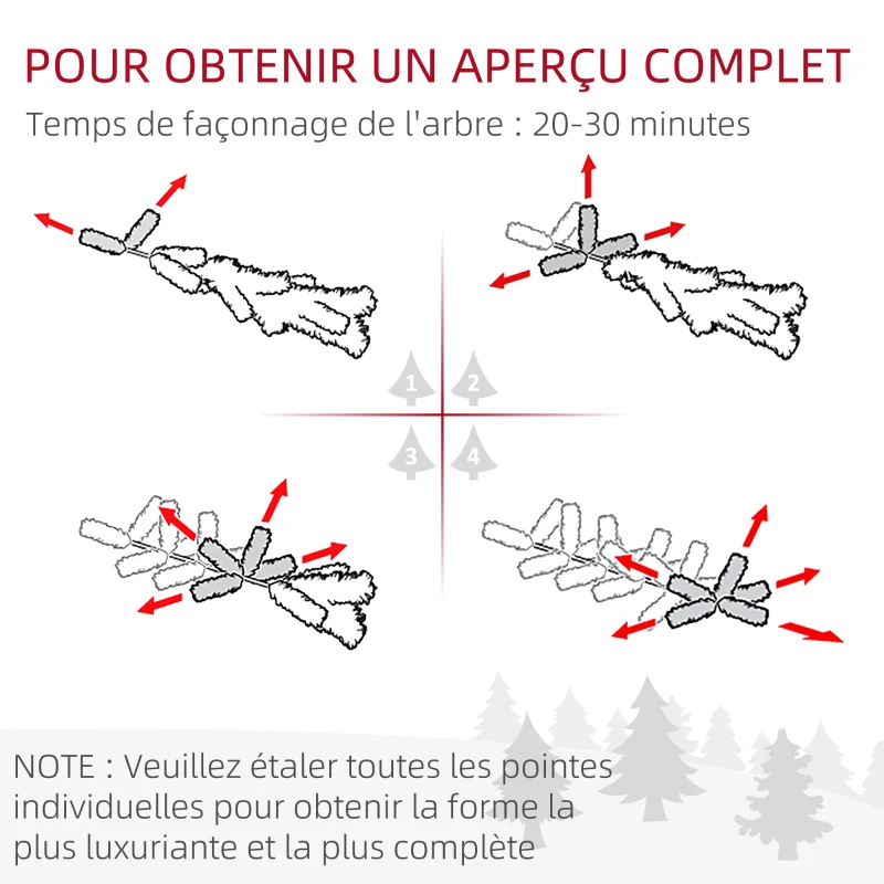 HOMCOM Sapin de Noël artificiel avec 618 branches enneigées, support en acier, arbre de Noël artificiel socle pliable en acier