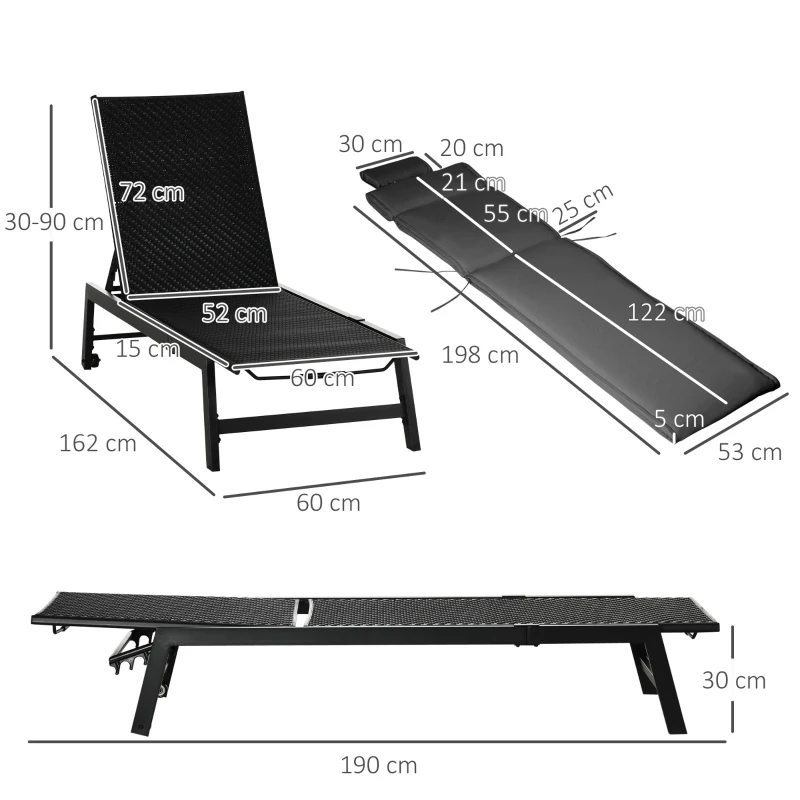 Outsunny Lot de bain de soleil et matelas d'assise - roues dossier inclinable aluminium - coussin zippé déhoussable tétière