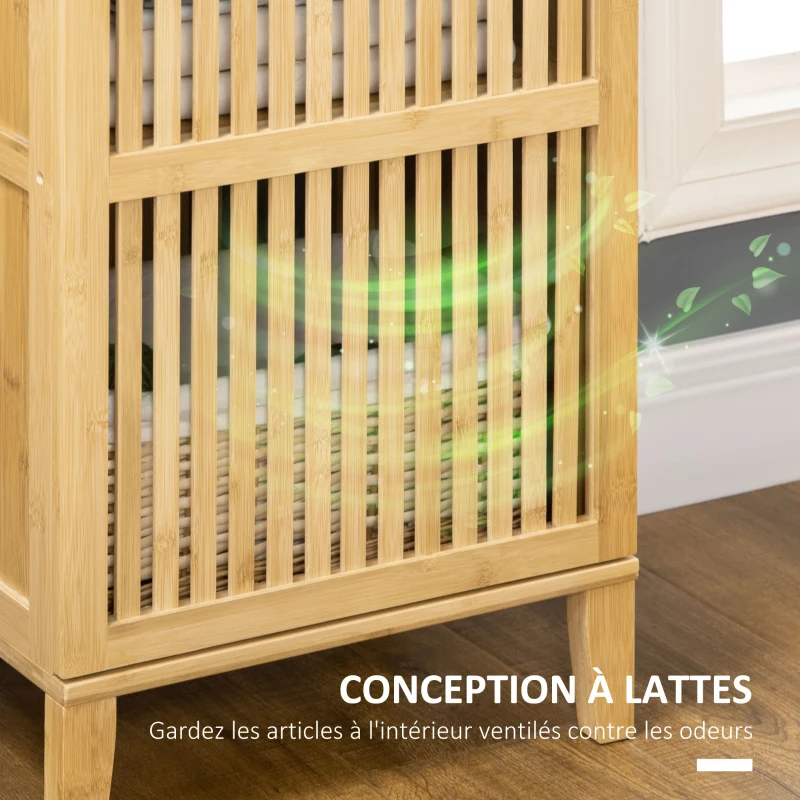HOMCOM Meuble de rangement en bambou avec étagères et porte design à lamelles pour salle de bain chambre salon bois naturel