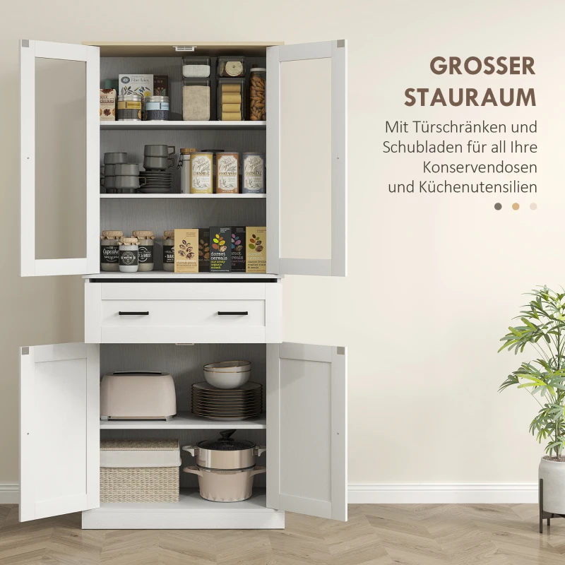 HOMCOM Küchenschrank, Buffet, Acrylfront, Schubladen, 76 x 40 x 182,5 cm, Cremeweiß(m-5)