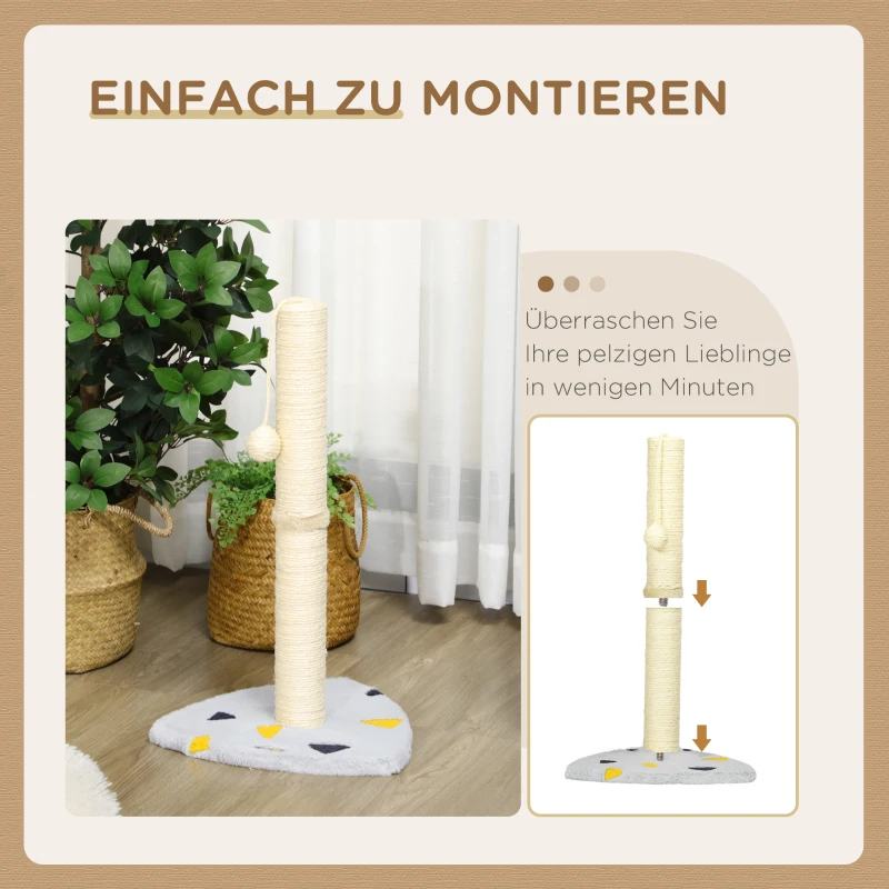PawHut Kratzbaum, mit Spielball, kompakte Größe, robustes Juteseil, hellgrau+beige, 35 x 35 x 62 cm