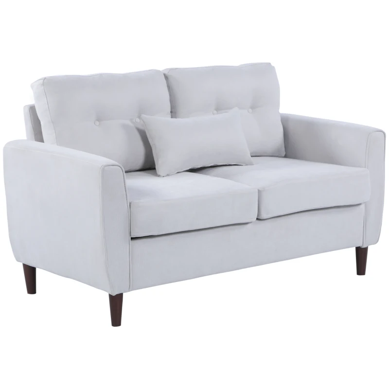 HOMCOM Canapé 2 Places Grand Confort dim. 140L x 78l x 83H cm Coussin déco. Inclus Pieds Bois Massif Eucalyptus Tissu Lin Gris Clair