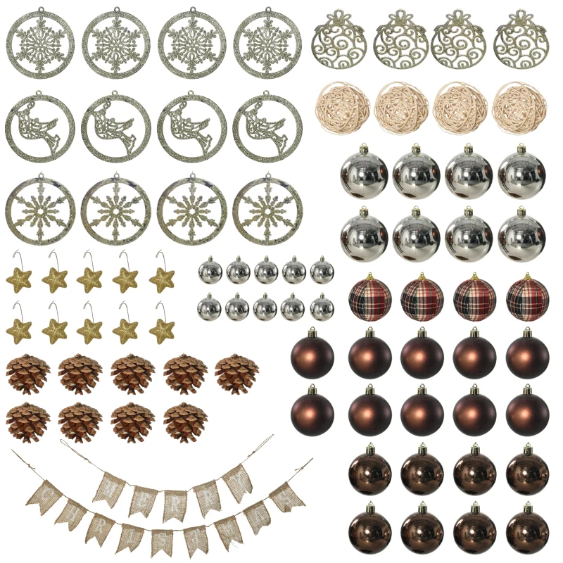 HOMCOM 5' Artificial Prelit Christmas Trees Holiday Décor with Warm White LED Lights, Decoration, Banner, Tag, Ball