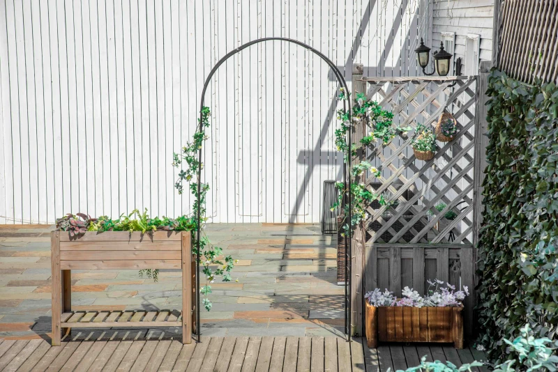 Outsunny Arche de Jardin arche à rosiers treillis plantes grimpantes style Fer forgé dim. 114L x 30l x 230H cm métal époxy Noir