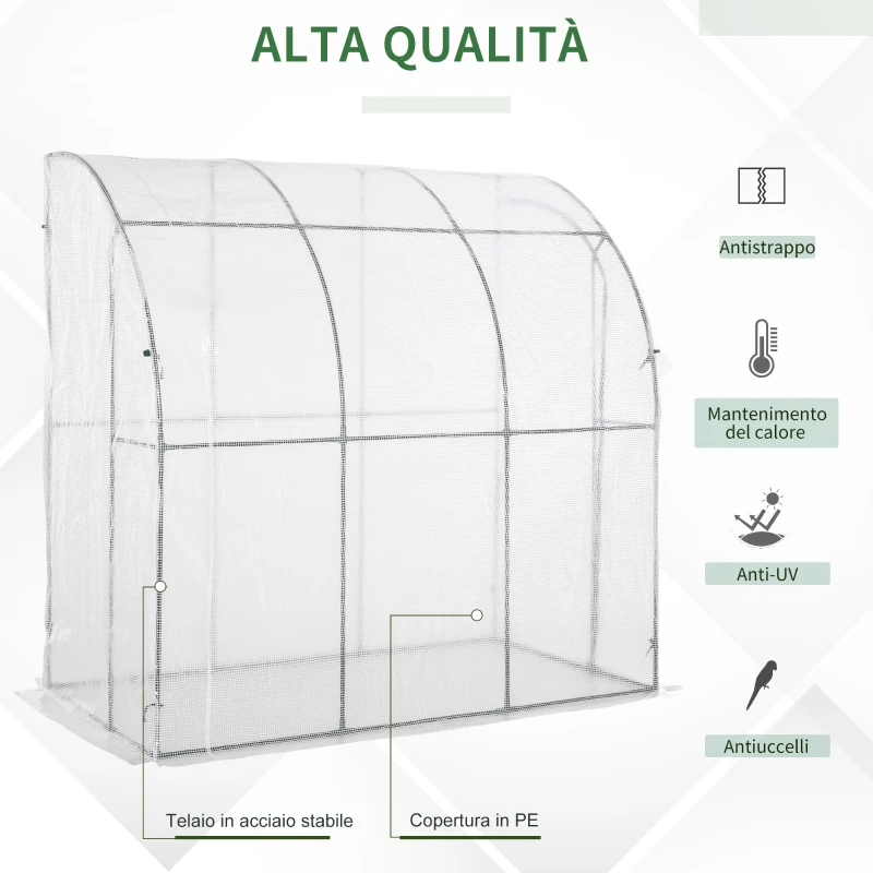 Outsunny Serra da Giardino con Copertura in PE anti UV e Porta Avvolgibile, 214x118x212 cm Bianca