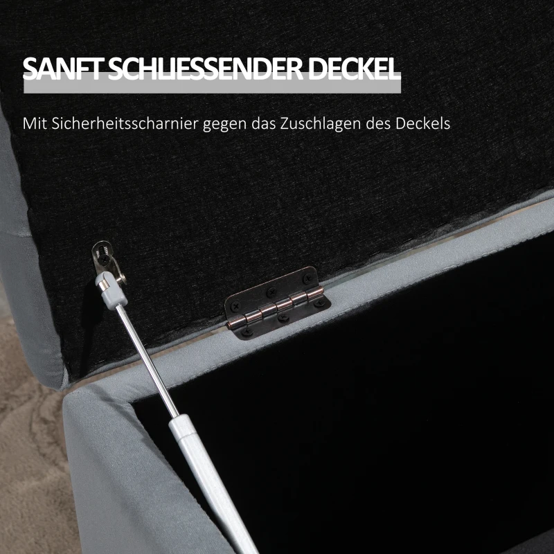 HOMCOM 3-teiliges Set mit Stauraum, 2 x Sitzhocker, Polster-Sitztruhe, Fußhocker, Aufbewahrungsbox, Fußablage, belastbar bis 130 kg, Mikrofaserstoff, Schaumstoff, 75 x 40 x 42 cm, Hellgrau