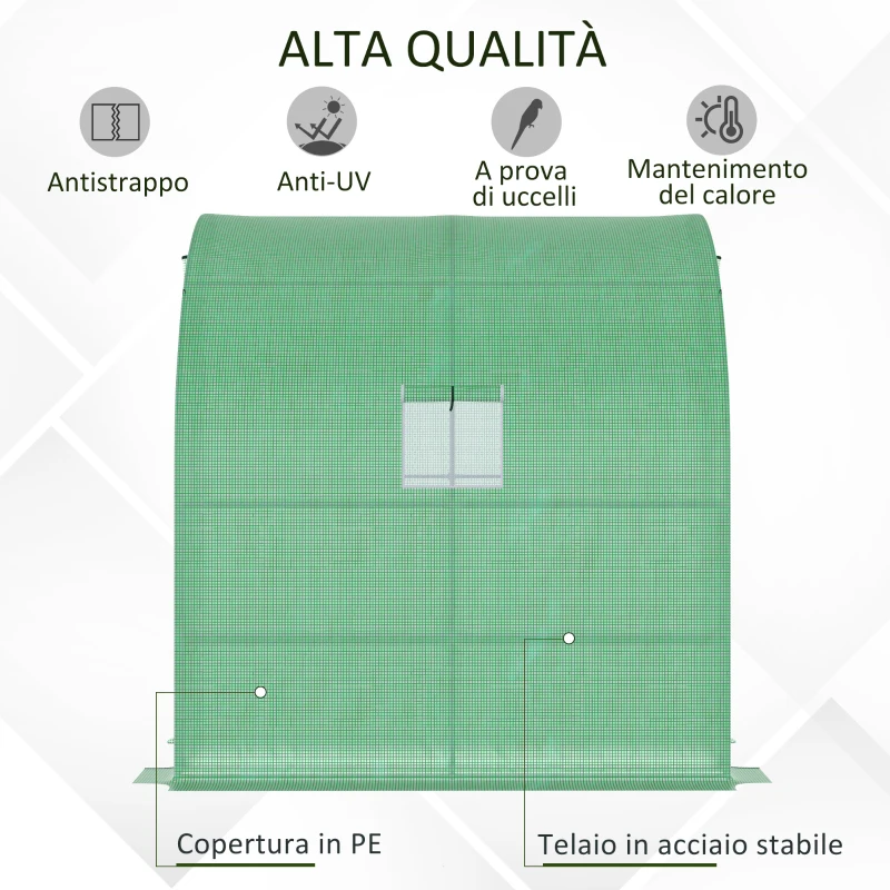 Outsunny Serra da Parete con 2 Ripiani per Piante e Fiori in Acciaio e PE, 200x100x215 cm, Verde